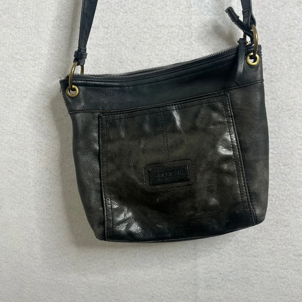 American Leather Co Black Leather Crossbody Bag Adjustable Strap - Picture 2 of 4